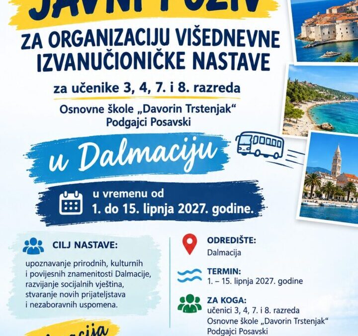 POZIV ZA ORGANIZACIJU VIŠEDNEVNE IZVANUČIONIČKE NASTAVE
